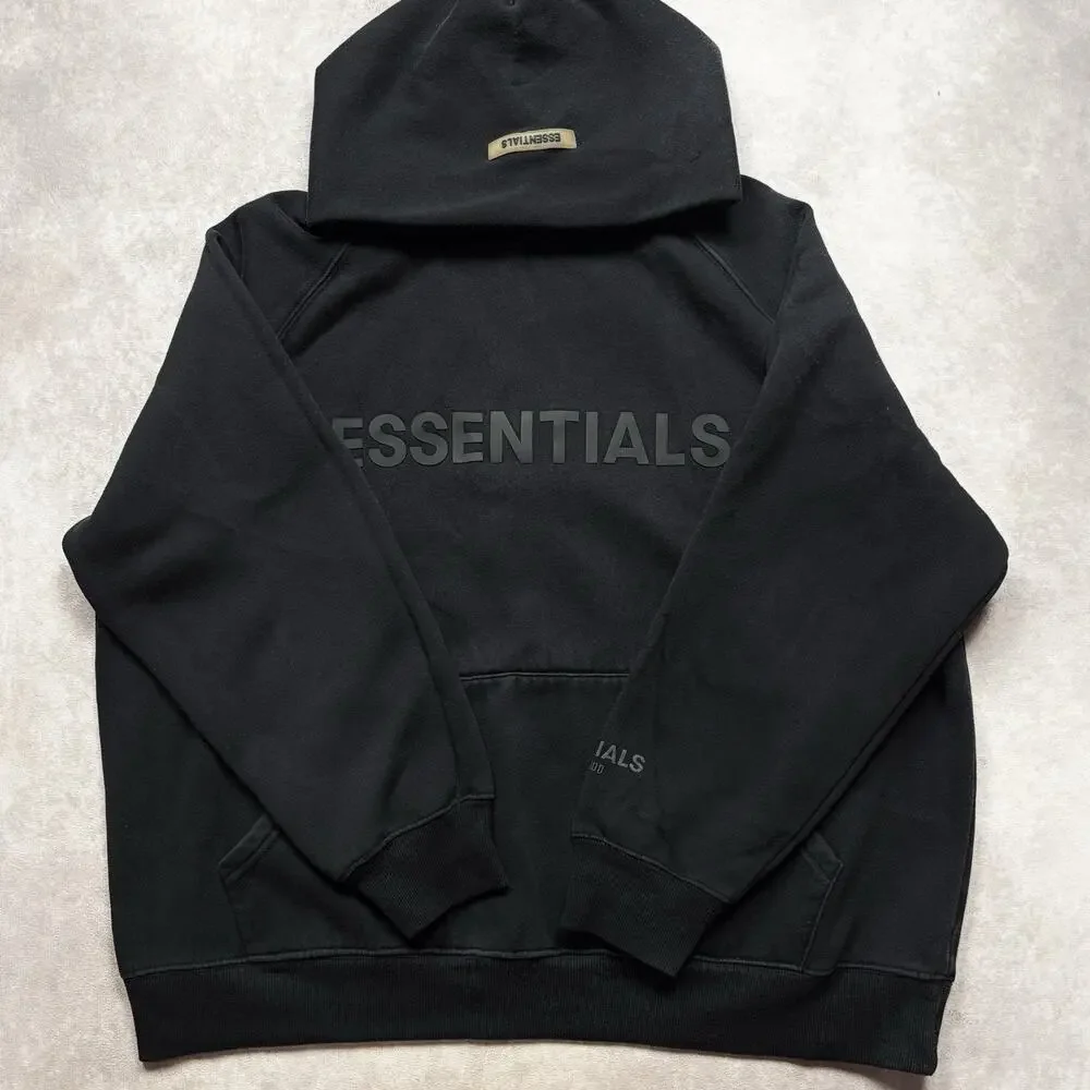 Fear of God Essentials Black Pullover Hoodie Cotton Size Medium Oversized Logo - Picture 2 of 15